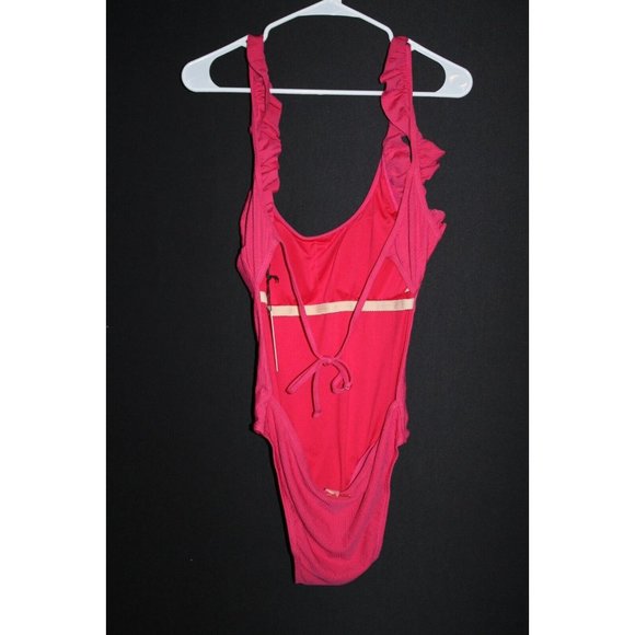JUICY COUTURE  Hot Pink Swim BATHING SUIT 1 Pc Ruffle Armpit Sz L Open Back NEW - Picture 2 of 2